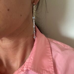 Melinda Maria 3” Silver Branch hoop Earrings with blue Accent
